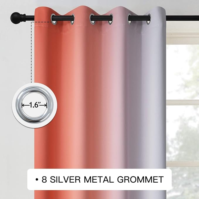 COSVIYA Curtains & Drapes Grommet Ombre Coral Curtains W52 x L63 Inch | - Image 3