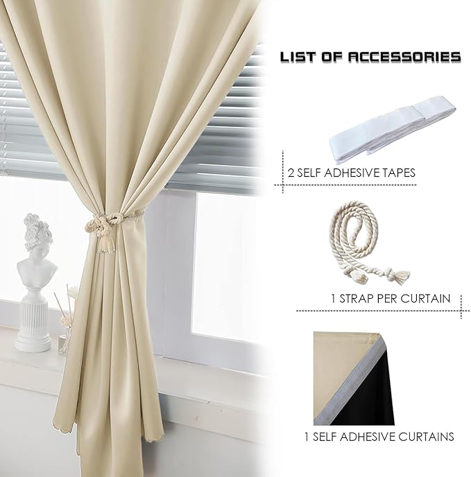 AJAZZ 100% Window Blinds Blackout Portable Black Out Curtains Adhesive Curtains - Image 5