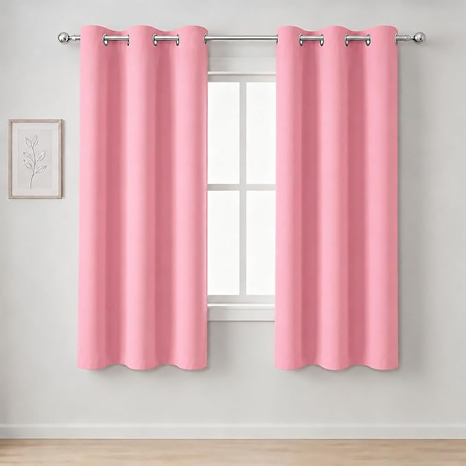 Pink Blackout Curtains 40 x 63 Inch Length/Set of 2 Curtain Panels/Thermal by Lemomo