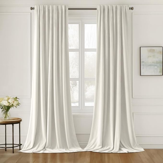 MIULEE Ivory White Velvet Pinch Pleat Blackout Curtains W52 X L108 Inches | 2 by MIULEE