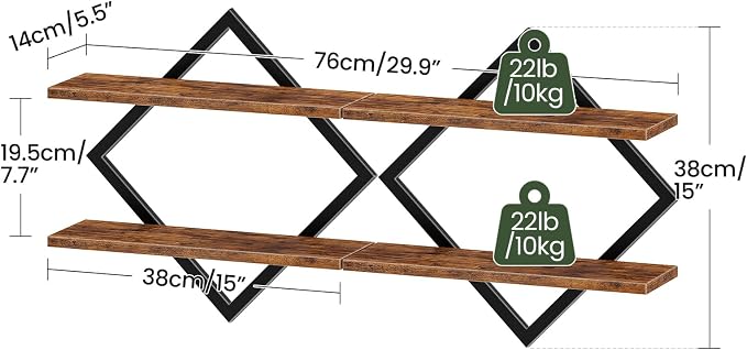 Floating Shelves, 2-Tier Hanging Shelves, Wall Shelf Set of 2, Wall Mounted - Image 2