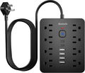 Surge Protector Power Strip, 8 Outlets, 6 USB Charging Ports, 10FT Flat Plug by BawmwimDirect