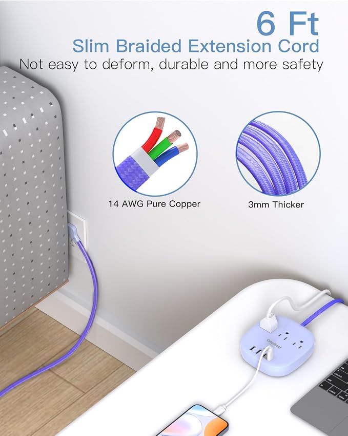 Cruise Ship Travel Essentials, 22.5W/4.5A Flat Plug Power Strip, 3 Outlets 4 - Image 5