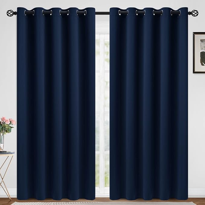 COSVIYA Grommet Blackout Room Darkening Navy Blue Curtains 84 inch Length | by COSVIYA
