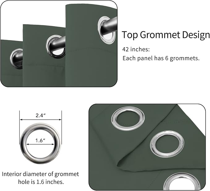 Easy-Going Thermal Grommet Blackout Curtains, 2 Panels 42x45 in | Greyish Green - Image 4