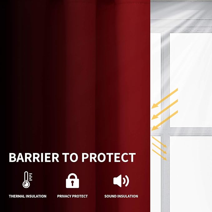 Easy-Going Thermal Grommet Blackout Curtains, 2 Panels 52x46 in | Christmas Red - Image 2