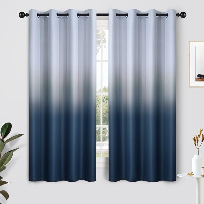 SimpleHome Ombre Gradient Navy Blue White to Gray Curtains Bedroom, 52Wx63L | by SimpleHome