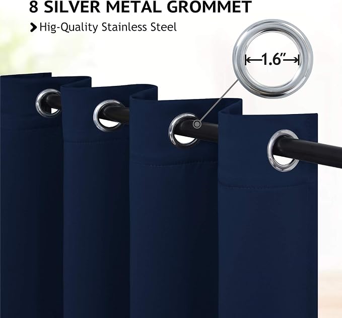 COSVIYA Grommet Blackout Room Darkening Navy Blue Curtains 96 inch Long | Thick - Image 2