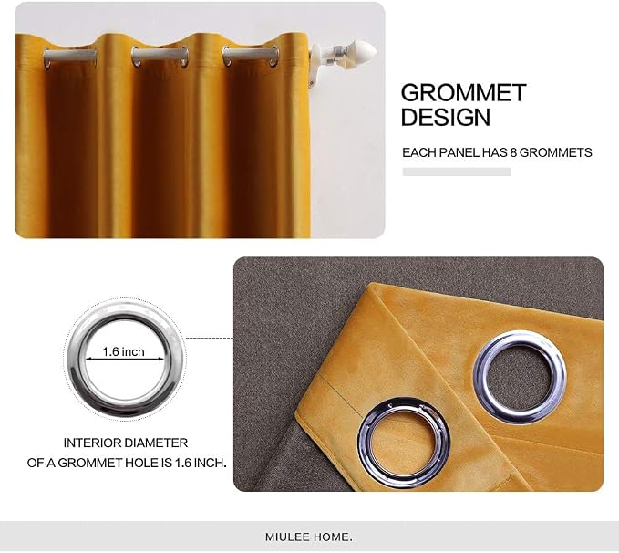 MIULEE Velvet Curtains Mustard Yellow 52 x 108 Inch Length Set of 2 | Extra - Image 2