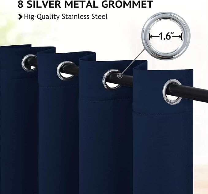 COSVIYA Grommet Room Darkening Navy Blue Curtains 45 inch Long - Image 2