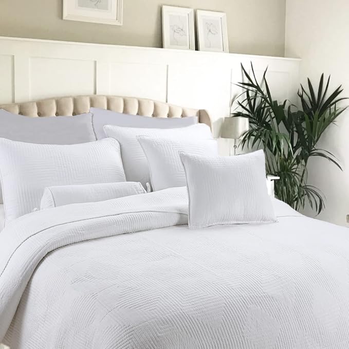 Cozy Line Home Fashions 100% Cotton Square Check Stitch Solid White Quilt - Image 2