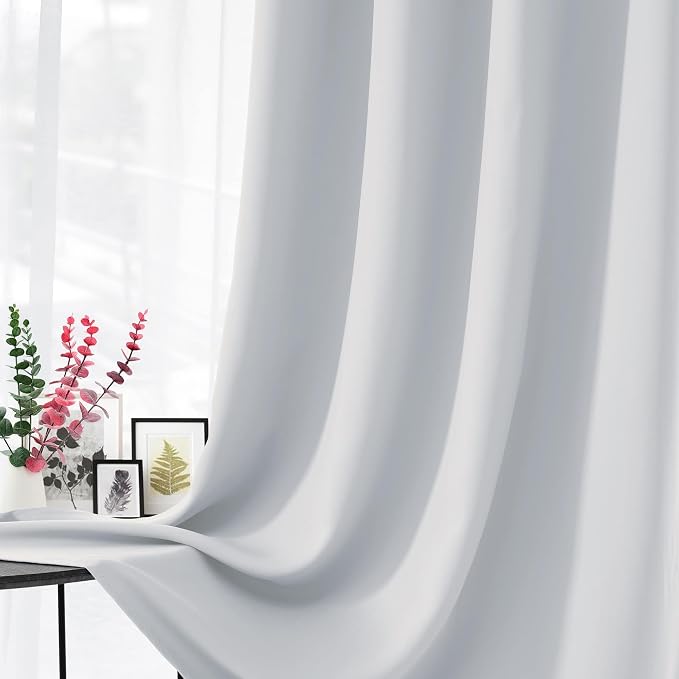 CUCRAF Grayish White Blackout Curtains 45 Inches Long, Thermal Insulated Noise - Image 4