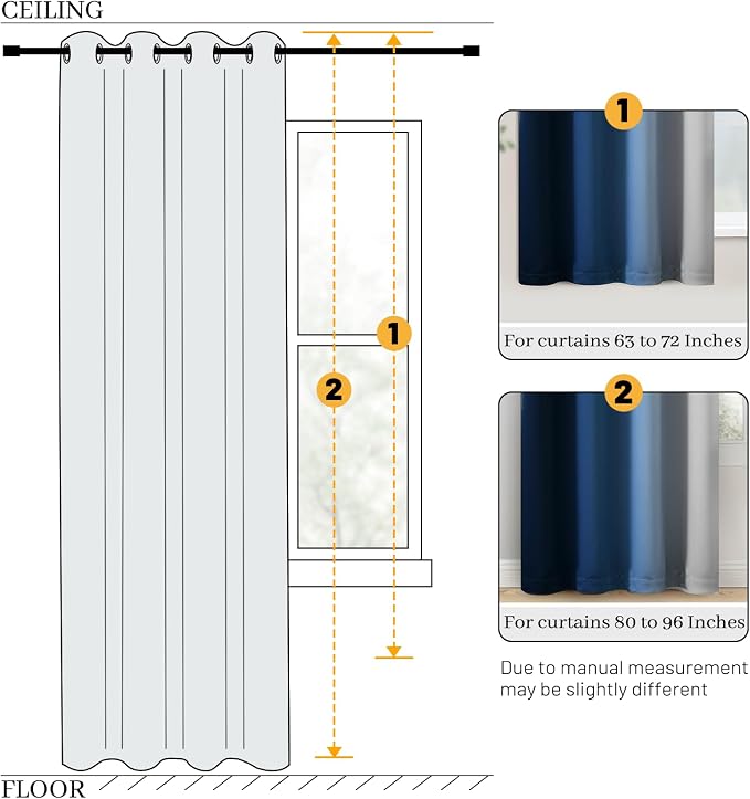 COSVIYA Grommet 100% Blackout Blue Ombre Curtains White Back, W52xL63 Inch | 2 - Image 7