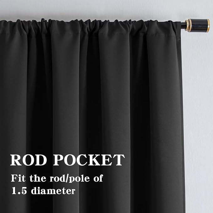 100% Blackout Curtains 90 Inch Length 2 Panels Set, Thermal Insulated Room - Image 2