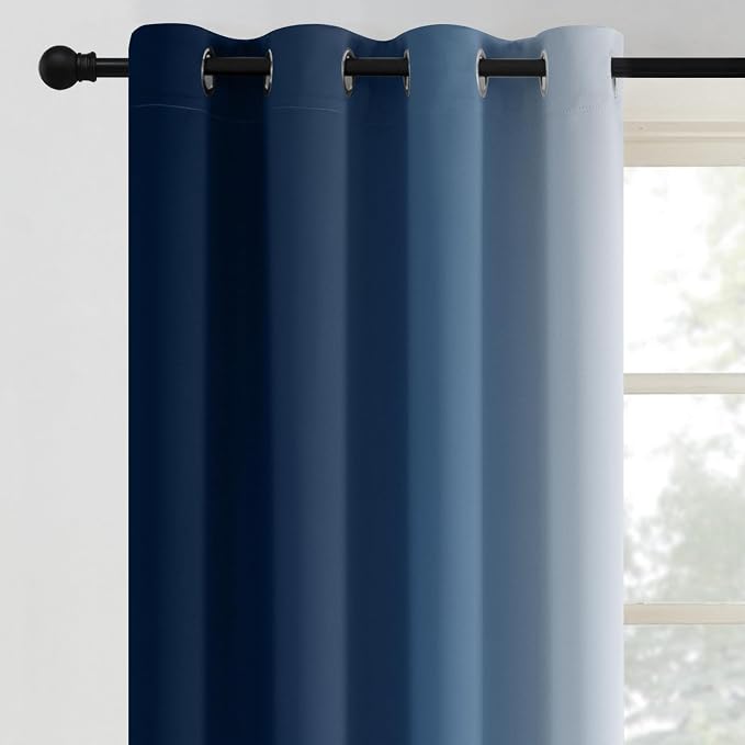 COSVIYA Curtains & Drapes Ombre Blue Curtains 63 inch Length 2 Panels Set - Image 8