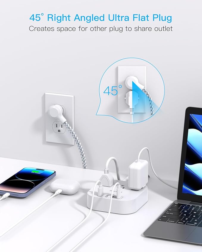 One Beat Power Strip with USB C, 3 Outlets 4 USB Ports, 10ft Braided Extension - Image 5