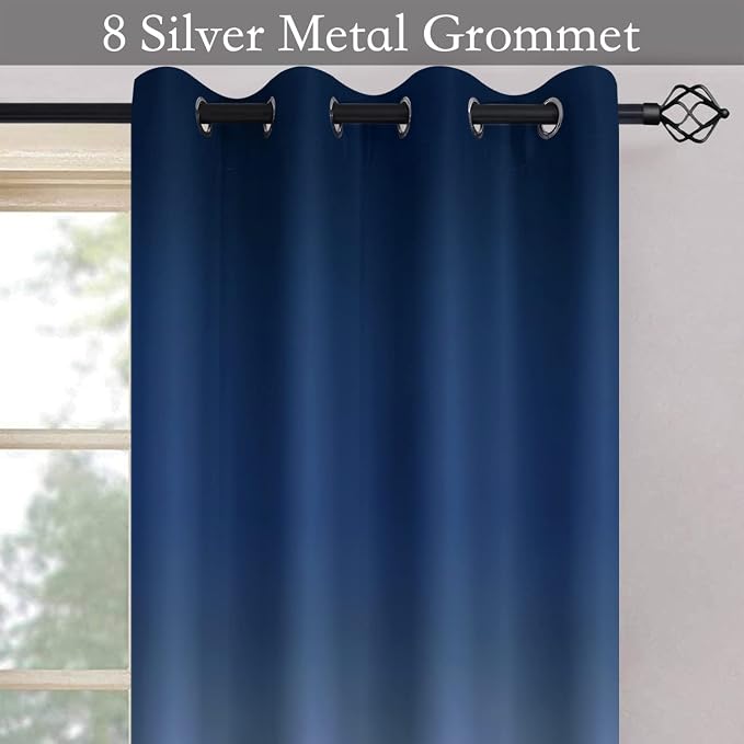 SimpleHome Blue to Grey White Ombre Room Darkening Curtains 63 Inch | Curtains - Image 3
