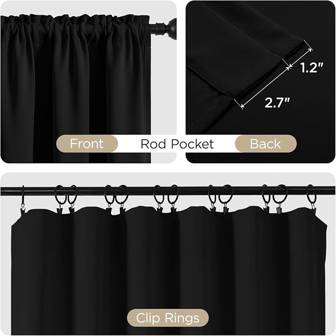 CUCRAF Black Blackout Curtains 96 inch Length 2 Panels Set, Rod Pocket Room - Image 4