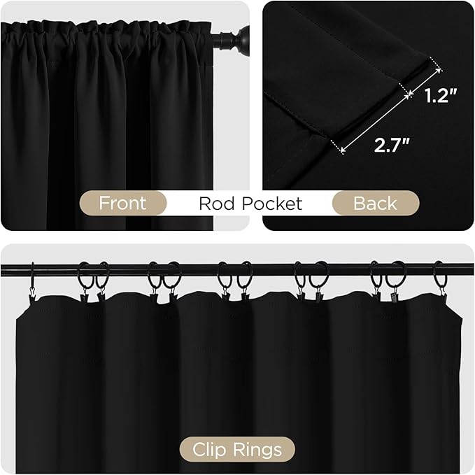 CUCRAF Black Blackout Curtains 90 inch Length 2 Panels Set, Rod Pocket Room - Image 4