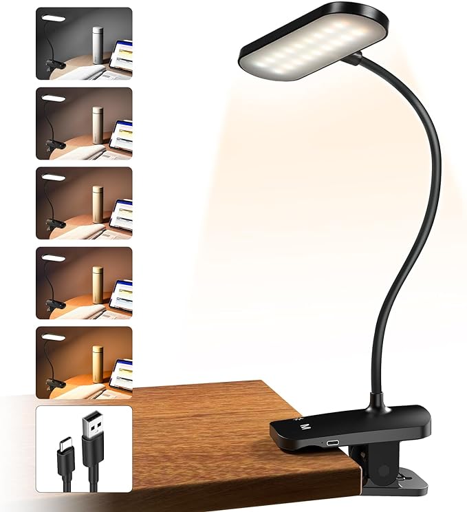 Rechargeable LED Desk Lamp, Clip Reading Light by Home