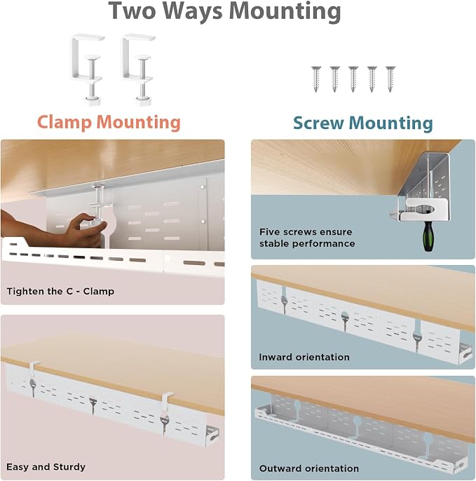 Univivi Under Desk Cable Management Tray, Cable Management, 48 inch, Under Desk - Image 2