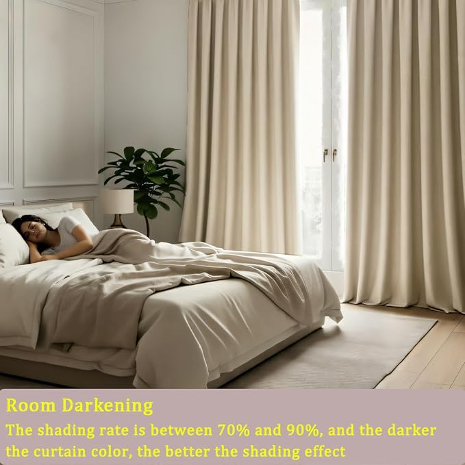 Timeper Cream Beige Velvet Curtains 108 inches 2 Panels, Luxury Curtains - Image 5