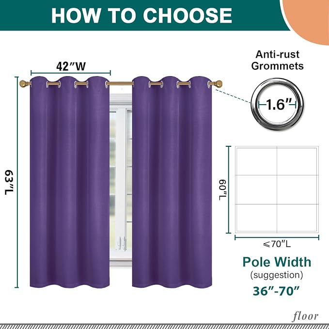 Diraysid 100% Blackout Curtains Purple Linen Curtains - Image 3