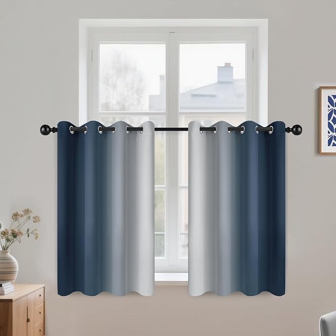 COSVIYA Grommet Room Darkening Ombre Navy Blue Curtains W52xL63 inch | Navy and by COSVIYA