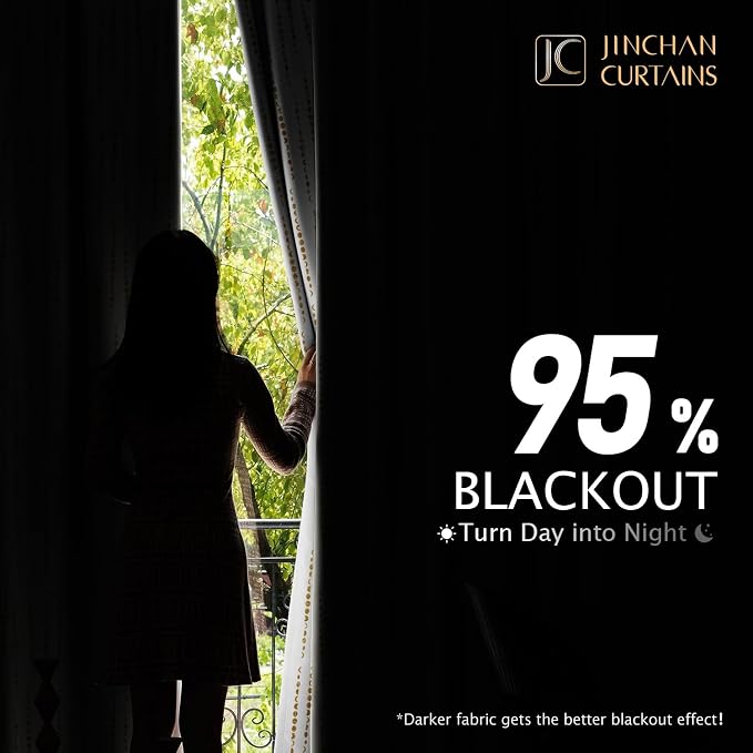 jinchan Boho Blackout Curtains 63 Inch Length Moon Phase Printed Drapes | Gold - Image 3