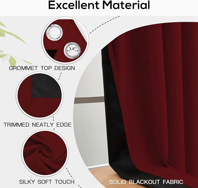 Yakamok Burgundy Red Blackout Curtains 84 Inch Length - Image 4