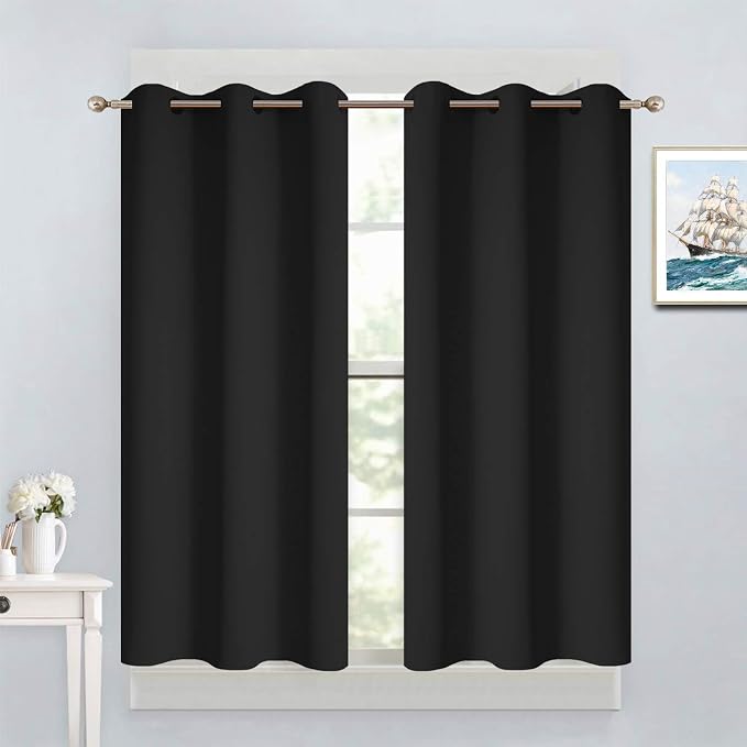 Yakamok Blackout Curtains 38x45 inch Black Thermal Drapes-Bedroom | 2 panels by Yakamok