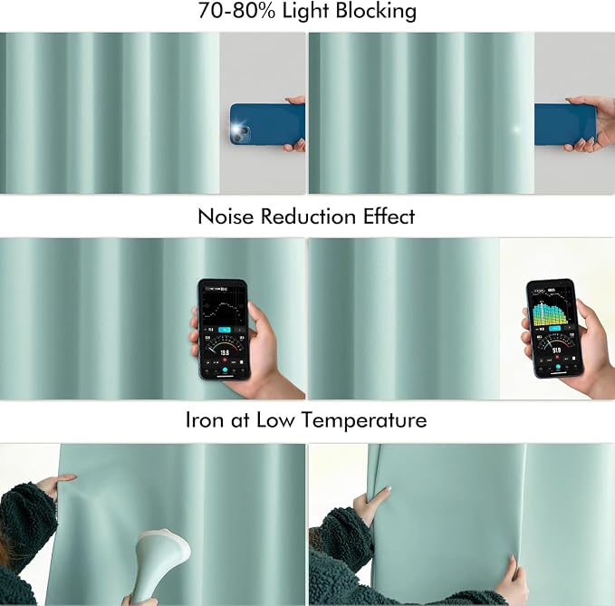 MIULEE Aqua Back Tab Blackout Curtains 52x72 Inches Long 2 Panels Set | Rod - Image 5