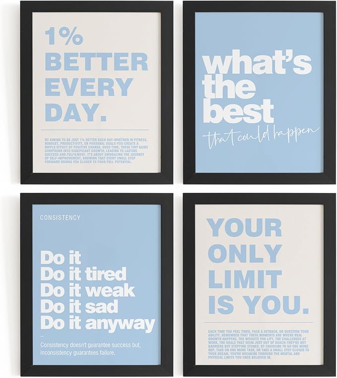 DSHFG Blue Motivational Inspirational Office Wall Art Decor Prints 4Pcs | Blue by Unknown