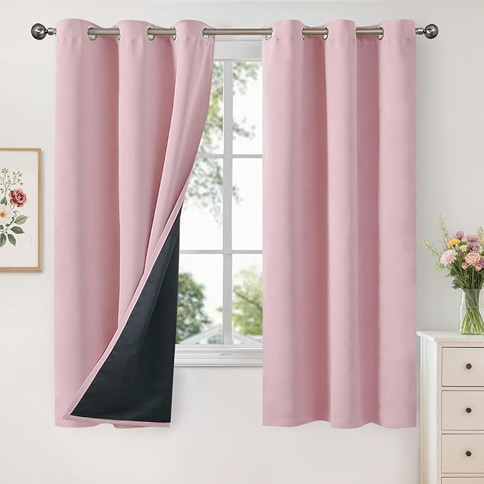 YoungsTex Light Pink 100% Blackout Curtains 63 Inch Length, Room Darkening by YoungsTex