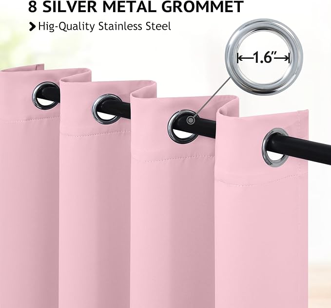 COSVIYA Grommet Room Darkening Pink Curtains 63 inch Length - Image 2