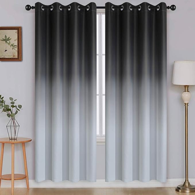 SimpleHome Black to Grey White Ombre Room Darkening Curtains 72 Inch | Curtains by SimpleHome