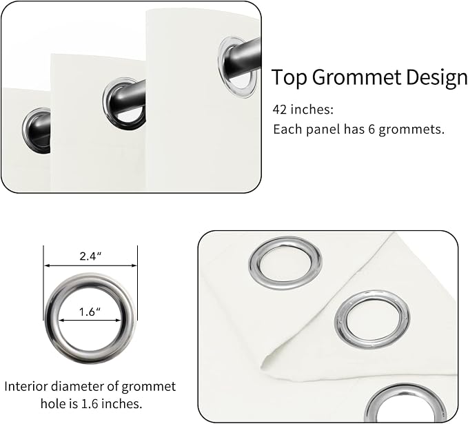 Easy-Going Thermal Grommet Curtains, 2 Panels 42x54 in, Ivory | Washable - Image 4