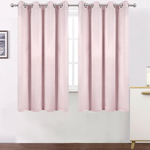 100% Blackout Curtains 52 x 63 Inches Long Thermal Insulated Baby Pink Curtains - Image 2