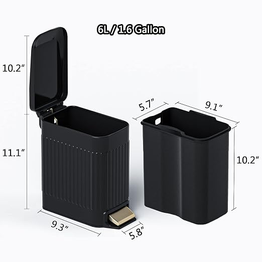 Small Bathroom Trash Can with Lid Soft Close-6L/1.6 Gal Slim Step Garbage - Image 5