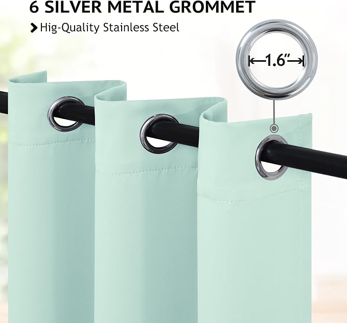 COSVIYA Grommet Room Darkening Aqua Curtains 54 inch Length - Image 2
