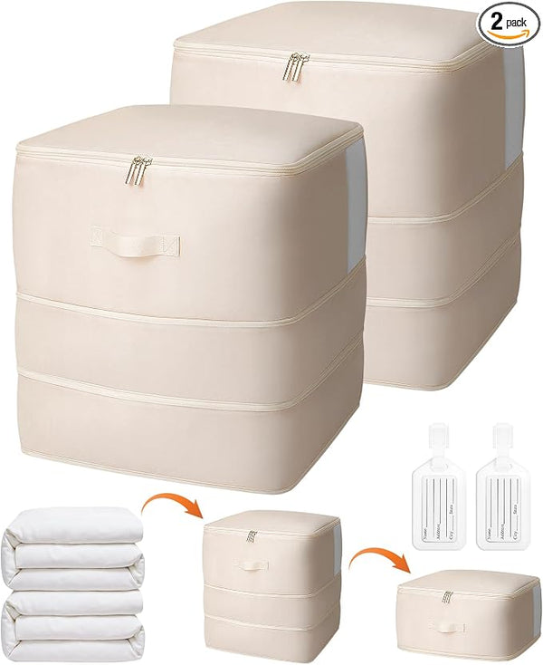 2 Pack Comforter Storage Bag, 136L Blanket Storage Bags Self Compression by Besslly