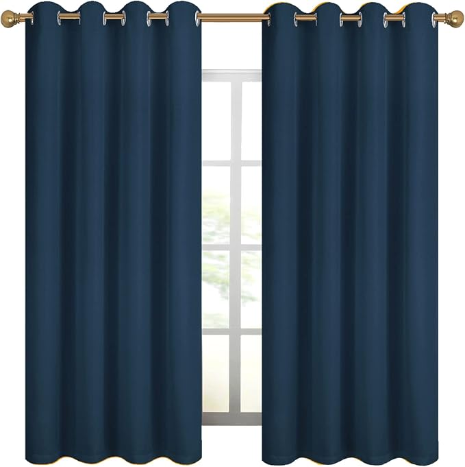 Diraysid 100% Blackout Curtains Navy Blue Linen Curtains - Image 5