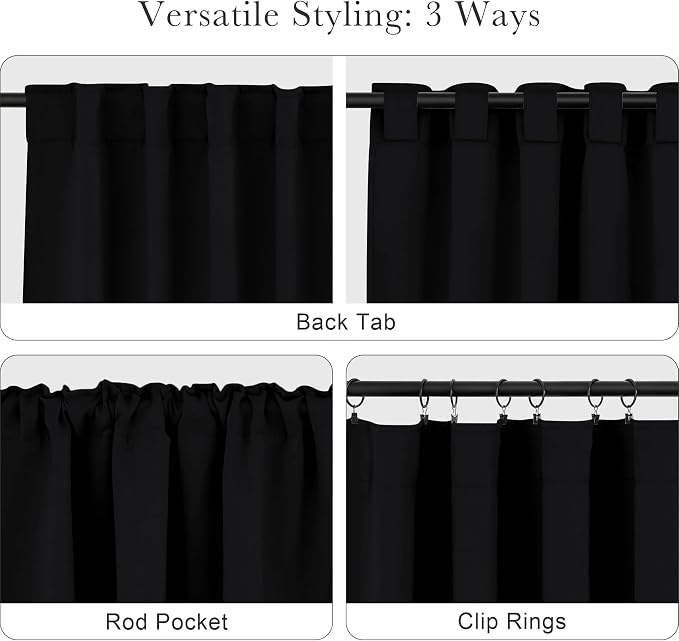PONY DANCE Black Kitchen Blackout Curtains Over Sink, W 42 x L 45 inches | - Image 5