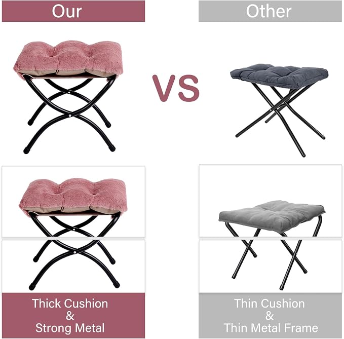 Lazy Chair with Ottoman, Comfy Accent Reading Chair, Plush Dark Pink | Foldable - Image 7