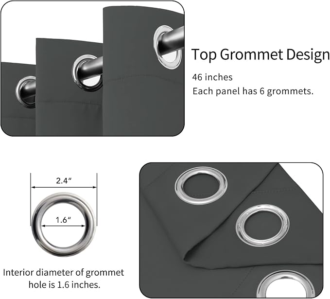 Easy-Going Thermal Grommet Blackout Curtains, 2 Panels 46x84 in, Dark Gray | - Image 4