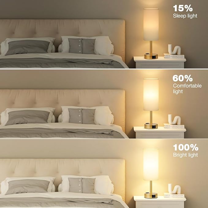 Gold Touch Lamp for Bedroom- 3 Way Dimmable Bedside Lamp USB C A Charging Ports - Image 2