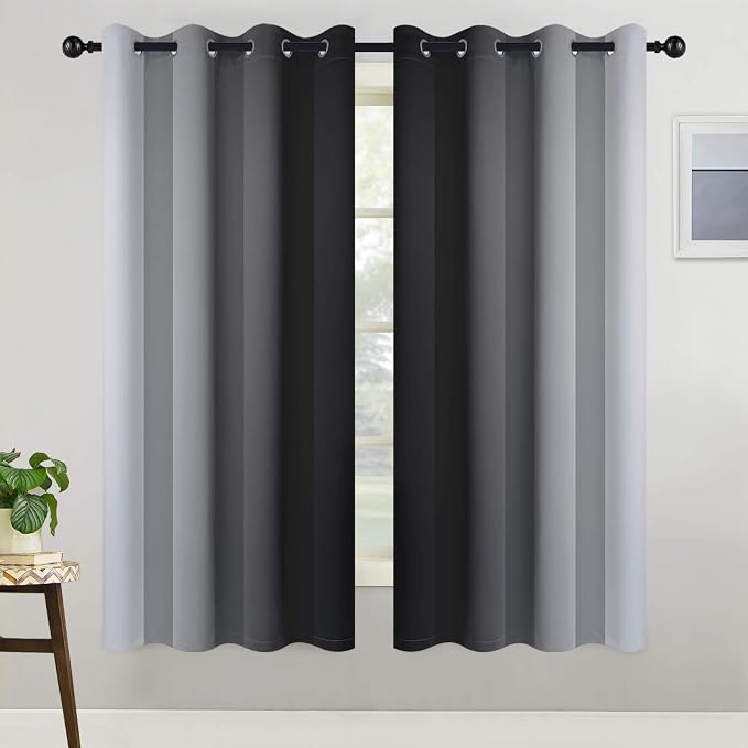 COSVIYA Grommet Ombre Black Room Darkening Curtains 63 inch - Image 2