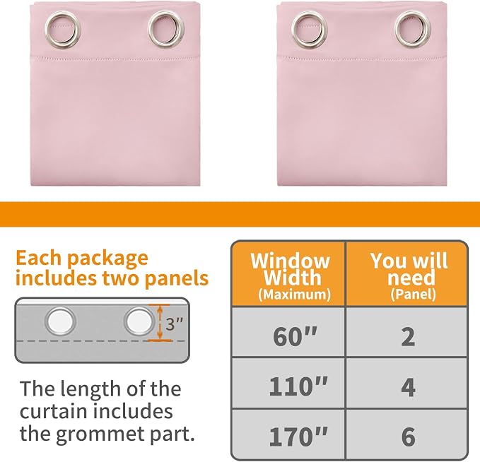 YoungsTex Light Pink 100% Blackout Curtains 68 Inch Length, Room Darkening - Image 8