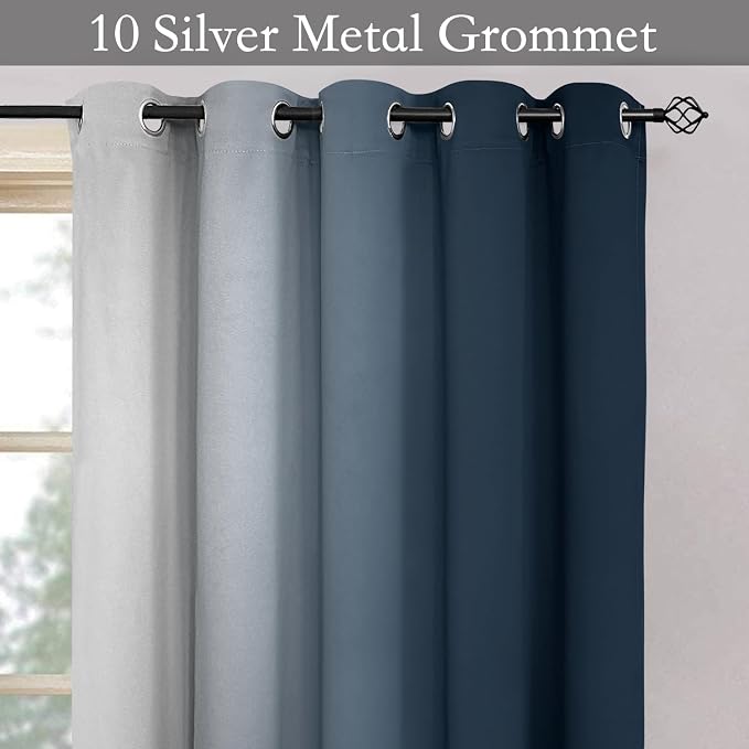 SimpleHome Ombre Navy Blue to Grey White Curtains - Image 5