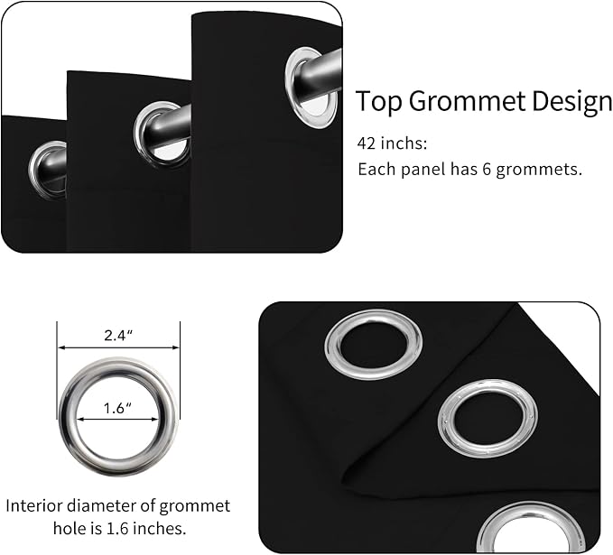 Easy-Going Thermal Grommet Blackout Curtains, 2 Panels 42x72 in, Noise Reduction - Image 4